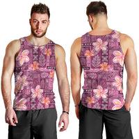Pink Hawaii Plumeria With Tropical Flowers Motifs Men Tank Top