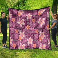 Pink Hawaii Plumeria With Tropical Flowers Motifs Quilt