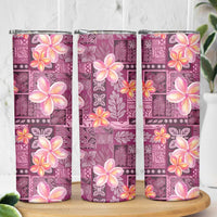 Pink Hawaii Plumeria With Tropical Flowers Motifs Skinny Tumbler
