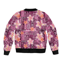 Pink Hawaii Plumeria With Tropical Flowers Motifs Sleeve Zip Bomber Jacket
