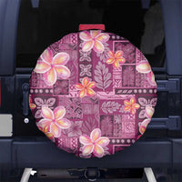 Pink Hawaii Plumeria With Tropical Flowers Motifs Spare Tire Cover