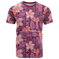 Pink Hawaii Plumeria With Tropical Flowers Motifs T Shirt