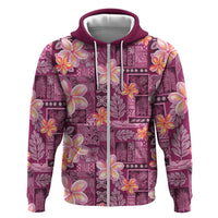 Pink Hawaii Plumeria With Tropical Flowers Motifs Zip Hoodie