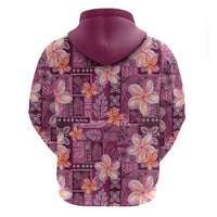 Pink Hawaii Plumeria With Tropical Flowers Motifs Zip Hoodie