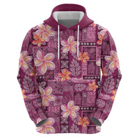 Pink Hawaii Plumeria With Tropical Flowers Motifs Zip Hoodie