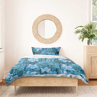 Cyan Hawaii Plumeria With Tropical Flowers Motifs Bedding Set