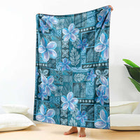 Cyan Hawaii Plumeria With Tropical Flowers Motifs Blanket