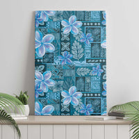 Cyan Hawaii Plumeria With Tropical Flowers Motifs Canvas Wall Art