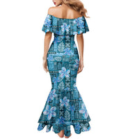 Cyan Hawaii Plumeria With Tropical Flowers Motifs Family Matching Mermaid Dress and Hawaiian Shirt