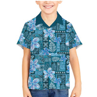 Cyan Hawaii Plumeria With Tropical Flowers Motifs Family Matching Mermaid Dress and Hawaiian Shirt