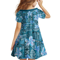 Cyan Hawaii Plumeria With Tropical Flowers Motifs Family Matching Off The Shoulder Long Sleeve Dress and Hawaiian Shirt