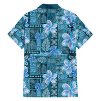 Cyan Hawaii Plumeria With Tropical Flowers Motifs Family Matching Puletasi and Hawaiian Shirt
