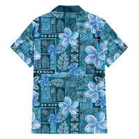 Cyan Hawaii Plumeria With Tropical Flowers Motifs Family Matching Short Sleeve Bodycon Dress and Hawaiian Shirt