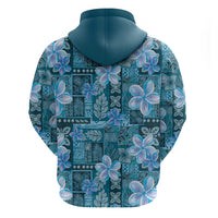 Cyan Hawaii Plumeria With Tropical Flowers Motifs Hoodie