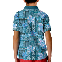 Cyan Hawaii Plumeria With Tropical Flowers Motifs Kid Polo Shirt