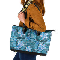 Cyan Hawaii Plumeria With Tropical Flowers Motifs Leather Tote Bag