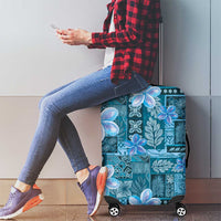 Cyan Hawaii Plumeria With Tropical Flowers Motifs Luggage Cover