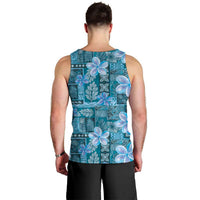 Cyan Hawaii Plumeria With Tropical Flowers Motifs Men Tank Top