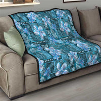 Cyan Hawaii Plumeria With Tropical Flowers Motifs Quilt