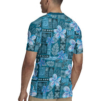 Cyan Hawaii Plumeria With Tropical Flowers Motifs Rugby Jersey