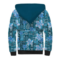 Cyan Hawaii Plumeria With Tropical Flowers Motifs Sherpa Hoodie