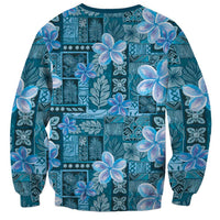 Cyan Hawaii Plumeria With Tropical Flowers Motifs Sweatshirt LT14 - Polynesian Pride