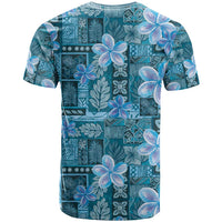 Cyan Hawaii Plumeria With Tropical Flowers Motifs T Shirt