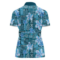 Cyan Hawaii Plumeria With Tropical Flowers Motifs Women Polo Shirt