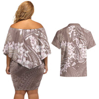 Polynesia Hammerhead Shark Tattoo With Plumeria Lei Couples Matching Off Shoulder Short Dress and Hawaiian Shirt