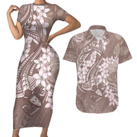 Polynesia Hammerhead Shark Tattoo With Plumeria Lei Couples Matching Short Sleeve Bodycon Dress and Hawaiian Shirt