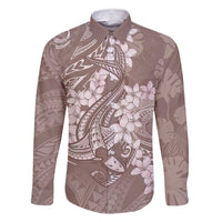 Polynesia Hammerhead Shark Tattoo With Plumeria Lei Family Matching Long Sleeve Bodycon Dress and Hawaiian Shirt