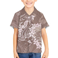 Polynesia Hammerhead Shark Tattoo With Plumeria Lei Kid Hawaiian Shirt