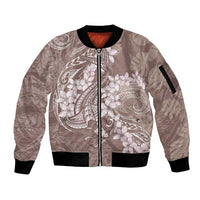 Polynesia Hammerhead Shark Tattoo With Plumeria Lei Sleeve Zip Bomber Jacket