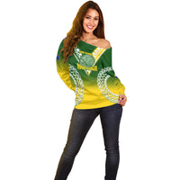 Personalised Cook Islands Rugby Off Shoulder Sweater Pacific Go The Kukis Gradient Style LT14 - Polynesian Pride