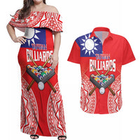 Personalised Taiwan Billiards Couples Matching Off Shoulder Maxi Dress and Hawaiian Shirt Eight-ball Pool Polynesia Tattoo - Polynesian Pride