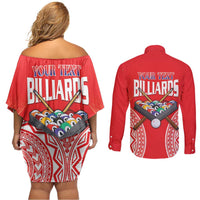 Personalised Taiwan Billiards Couples Matching Off Shoulder Short Dress and Long Sleeve Button Shirt Eight-ball Pool Polynesia Tattoo - Polynesian Pride