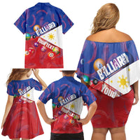 Personalised Philippines Billiards Family Matching Off Shoulder Short Dress and Hawaiian Shirt Cue With Balls Flag Style - Polynesian Pride