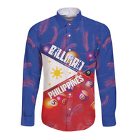Personalised Philippines Billiards Long Sleeve Button Shirt Cue With Balls Flag Style - Polynesian Pride