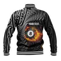 Personalised New Zealand Billiards Baseball Jacket Maori Fern On Fire 8 Ball - Polynesian Pride