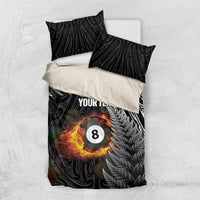 Personalised New Zealand Billiards Bedding Set Maori Fern On Fire 8 Ball - Polynesian Pride