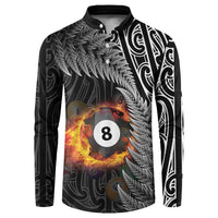 Personalised New Zealand Billiards Button Sweatshirt Maori Fern On Fire 8 Ball - Polynesian Pride