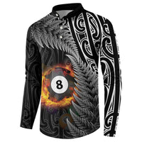 Personalised New Zealand Billiards Button Sweatshirt Maori Fern On Fire 8 Ball - Polynesian Pride