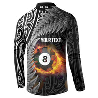 Personalised New Zealand Billiards Button Sweatshirt Maori Fern On Fire 8 Ball - Polynesian Pride