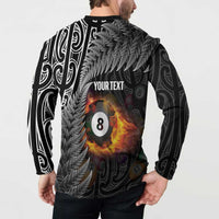 Personalised New Zealand Billiards Button Sweatshirt Maori Fern On Fire 8 Ball - Polynesian Pride