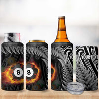 Personalised New Zealand Billiards 4 in 1 Can Cooler Tumbler Maori Fern On Fire 8 Ball - Polynesian Pride