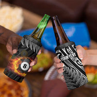 Personalised New Zealand Billiards 4 in 1 Can Cooler Tumbler Maori Fern On Fire 8 Ball - Polynesian Pride