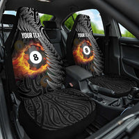 Personalised New Zealand Billiards Car Seat Cover Maori Fern On Fire 8 Ball - Polynesian Pride