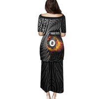 Personalised New Zealand Billiards Family Matching Puletasi and Hawaiian Shirt Maori Fern On Fire 8 Ball - Polynesian Pride