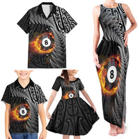 Personalised New Zealand Billiards Family Matching Tank Maxi Dress and Hawaiian Shirt Maori Fern On Fire 8 Ball - Polynesian Pride