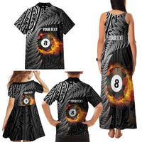 Personalised New Zealand Billiards Family Matching Tank Maxi Dress and Hawaiian Shirt Maori Fern On Fire 8 Ball - Polynesian Pride